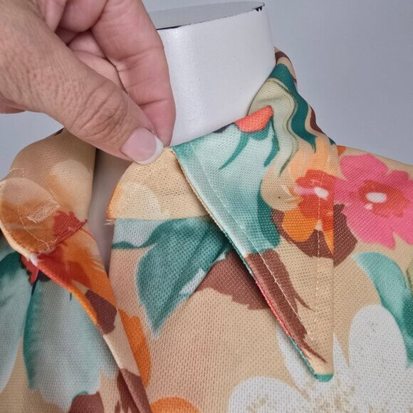 Vintage Orange Floral Button Up Collared Top Size L - Picture 3 of 9